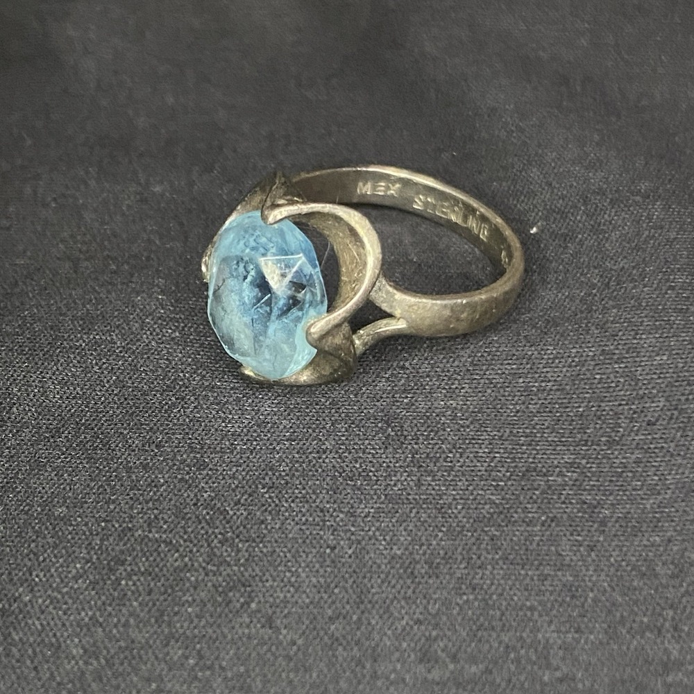 Mexico Sterling Silver Rare Blue Topaz Ring Custom Made Mexico Sz 6.5